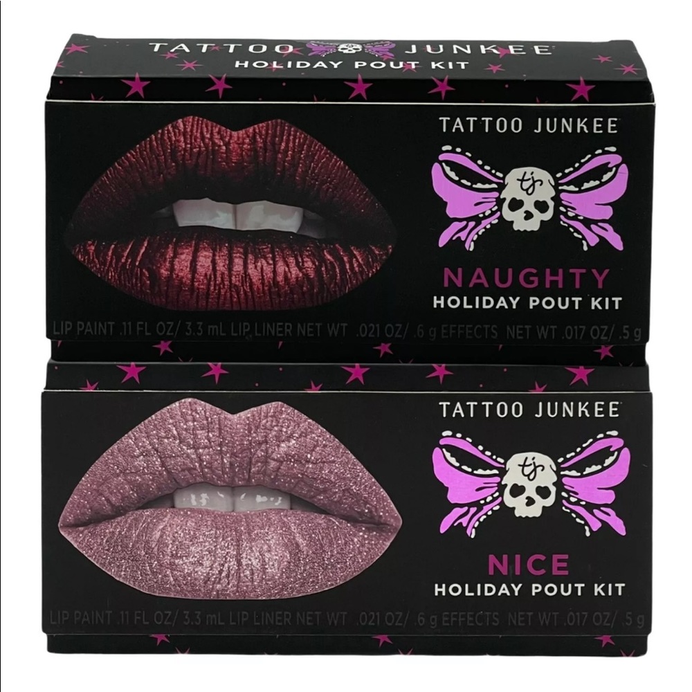 Tattoo Junkee Pout Kit Lip Paint Liner Metallic Naughty & Nice Liquid Lipstick